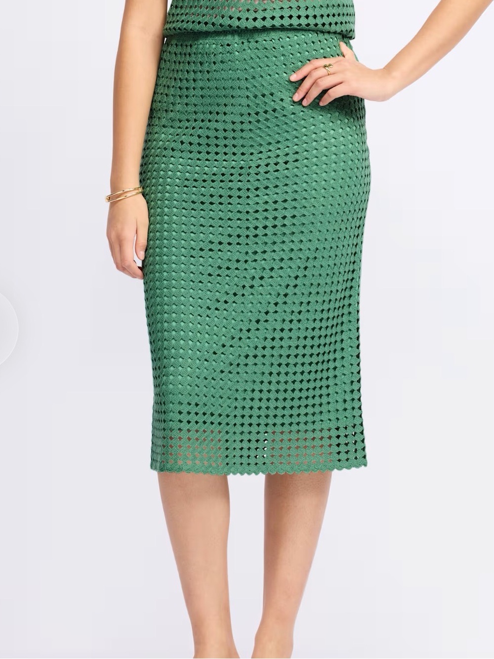 Market & Spruce Emerald Green Crochet Midi Skirt